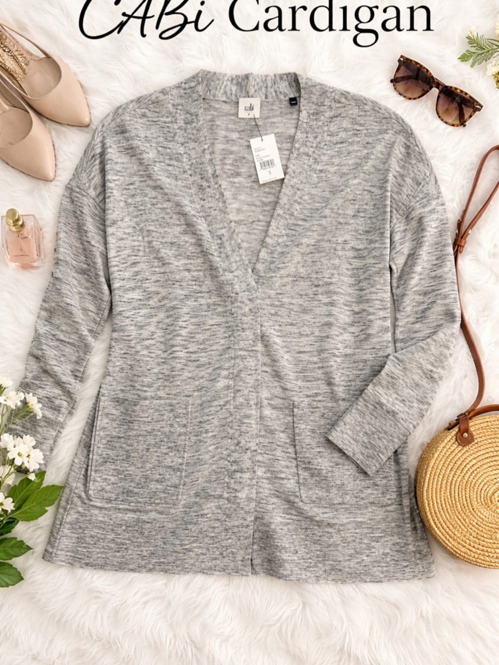 NWT Cabi Marble Cardigan Small  #5286 Heather Gray Oversized Snap Front - Size
